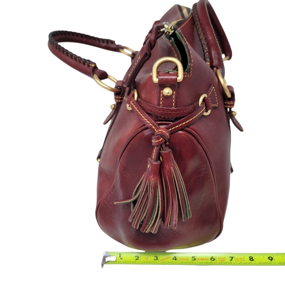 Dooney & Bourke Florentine Satchel Bordeaux Red Vacchetta Leather Tassel Bag - Picture 14 of 15